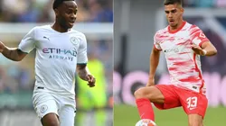 Sterling of Manchester City (left) and Andre Silva of RB Leipzig (right) (Getty)