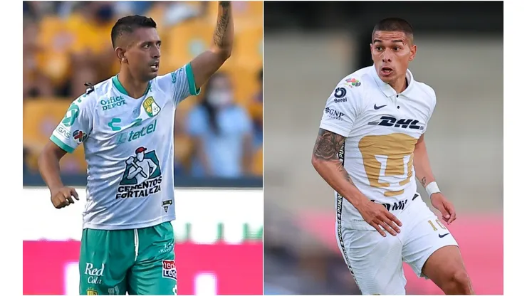 Elías Hernández of Club Leon (left) and Favio Alvarez of Pumas UNAM (Getty).