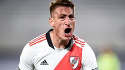 Braian Romero of River Plate celebrates his goal against Independiente on Matchday 10 of the 2021 Argentine Liga Profesional. (Getty)