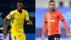 Adama Traore of Sheriff (left) and Maycon of Shakhtar Donetsk. (Getty)