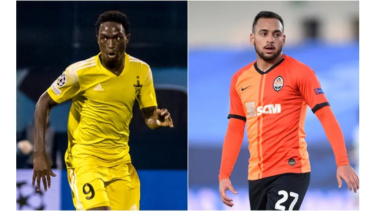 Adama Traore of Sheriff (left) and Maycon of Shakhtar Donetsk. (Getty)