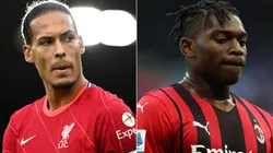Virgil van Dijk of Liverpool (left) and Rafael Leao of AC Milan. (Getty)