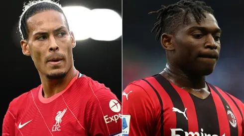 Virgil van Dijk of Liverpool (left) and Rafael Leao of AC Milan. (Getty)