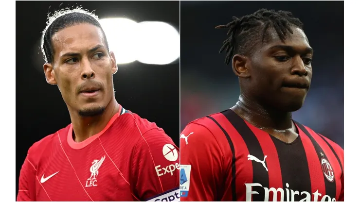Virgil van Dijk of Liverpool (left) and Rafael Leao of AC Milan. (Getty)