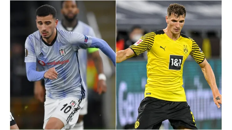 Oguzhan Ozyakup of Besiktas (left) and Thomas Meunier of Borussia Dortmund (Getty).