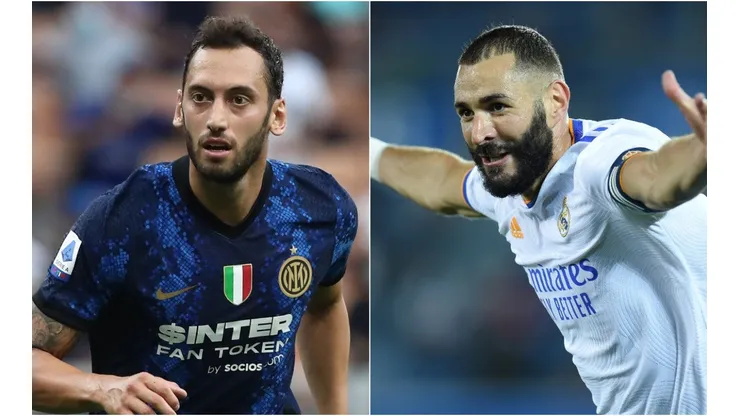 Hakan Calhanoglu of Inter Milan (left) and Karim Benzema of Real Madrid. (Getty)