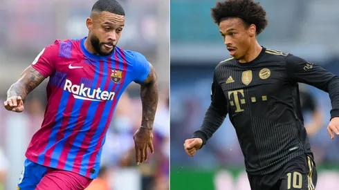 Memphis of Barcelona (left) and Leroy Sané of Bayern Munich (Getty).