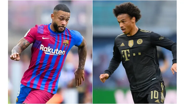 Memphis of Barcelona (left) and Leroy Sané of Bayern Munich (Getty).
