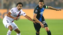 Marquinhos of PSG (left) tries to block Hans Vanaken of Club Brugge (right) (Getty)