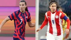 Tobin Heath of USWNT (left) and Gloria Villamayor of Paraguay (Getty).