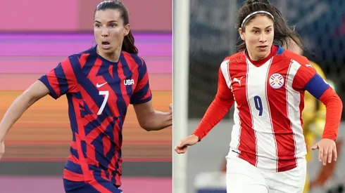 Tobin Heath of USWNT (left) and Gloria Villamayor of Paraguay (Getty).