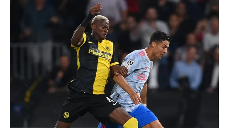 Mohamed Ali Camara of Young Boys against Cristiano Ronaldo of Manchester United. (Getty)