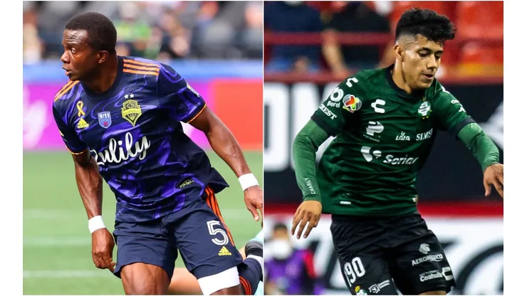 Nouhou of Seattle Sounders (left) and Omar Campos of Santos Laguna (Getty).