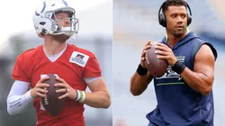 Carson Wentz of the Indianapolis Colts (left) and Russell Wilson of the Seattle Seahawks (right) (Getty)