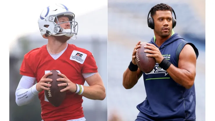 Carson Wentz of the Indianapolis Colts (left) and Russell Wilson of the Seattle Seahawks (right) (Getty)