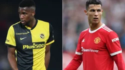 Jordan Siebatcheu Pefok of Young Boys (left) and Cristiano Ronaldo of Manchester United (right). (Getty)