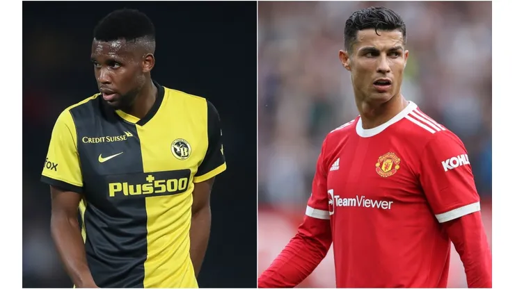 Jordan Siebatcheu Pefok of Young Boys (left) and Cristiano Ronaldo of Manchester United (right). (Getty)