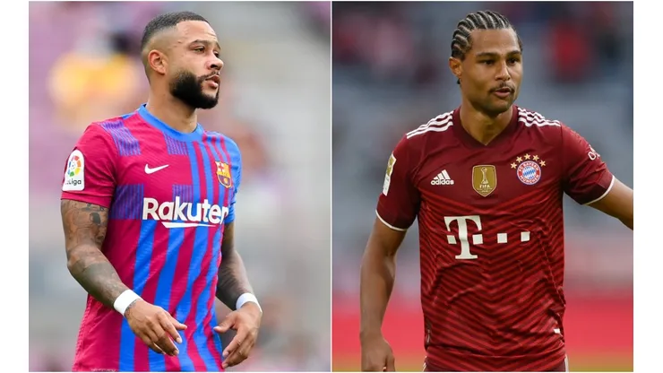 Memphis of Barcelona (left) and Serge Gnabry of Bayern Munich (Getty).