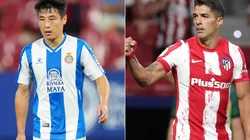 Wu Lei of Espanyol (left) and Luis Suarez of Atletico Madrid (right). (Getty)