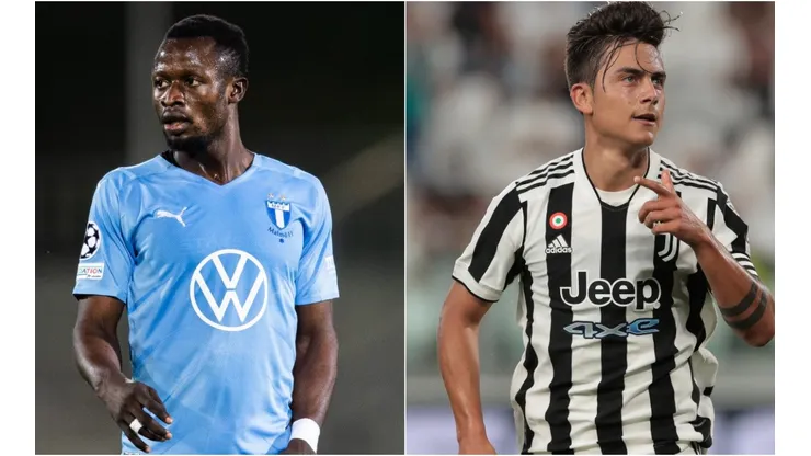 Bonke Innocent of Malmo (left) and Paulo Dybala of Juventus (right). (Getty & Malmö FF @ Facebook)