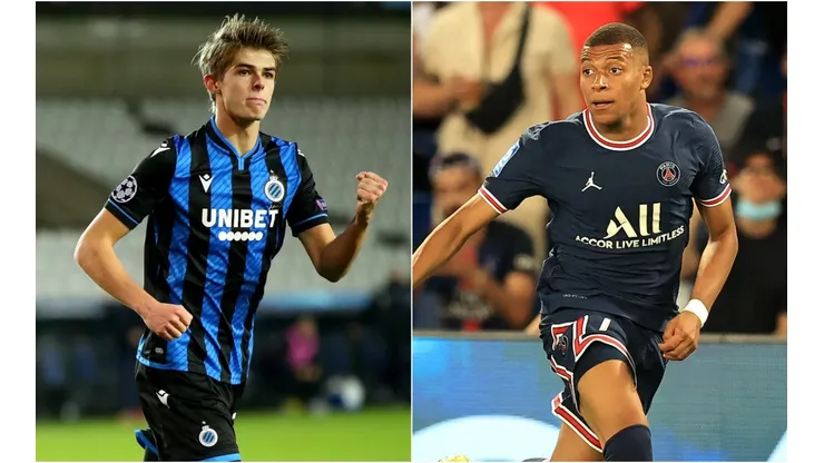Charles De Ketelaere of Club Brugge (left) and Kylian Mbappe of PSG (Getty).