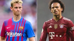 Frenkie de Jong of Barcelona (left) and Leroy Sane of Bayern (right). (Getty)