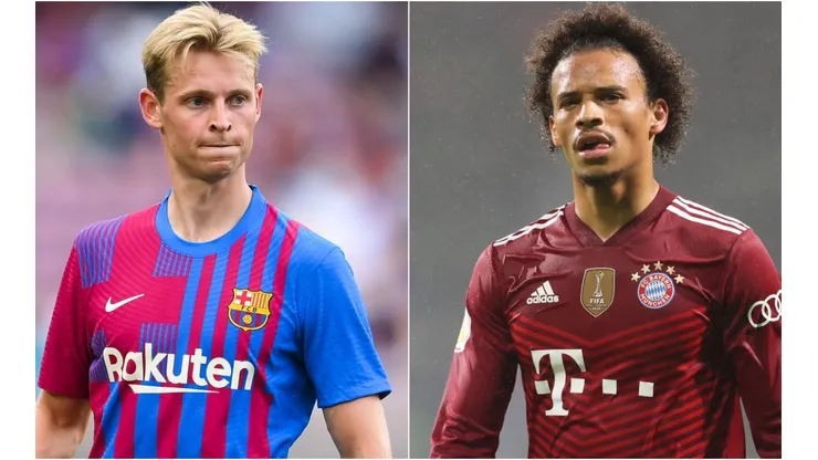 Frenkie de Jong of Barcelona (left) and Leroy Sane of Bayern (right). (Getty)