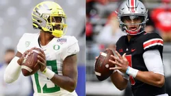 Anthony Brown Jr, Quarterback of Oregon Ducks (left) and C.J. Stroud, Quarterback of Ohio State (right) (Getty)