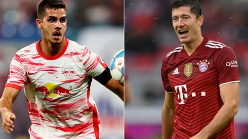 Andre Silva of Leipzig (left) and Robert Lewandowski of Bayern (right). (Getty)