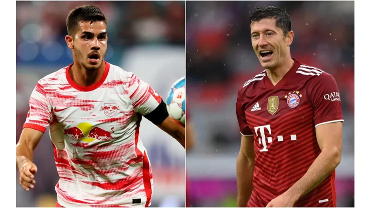 Andre Silva of Leipzig (left) and Robert Lewandowski of Bayern (right). (Getty)