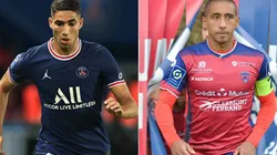 Achraf Hakimi of Paris Saint- Germain (left) and Jonathan Iglesias of Clermont (right). (Getty & Clermont Foot 63 @ Facebook)