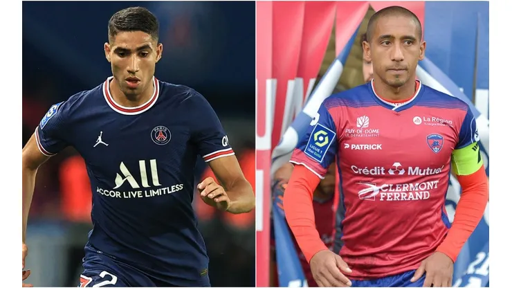 Achraf Hakimi of Paris Saint- Germain (left) and Jonathan Iglesias of Clermont (right). (Getty & Clermont Foot 63 @ Facebook)
