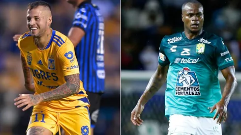 Nicolas Lopez of Tigres (left) and Jaine Barreiro of Leon. (Getty)