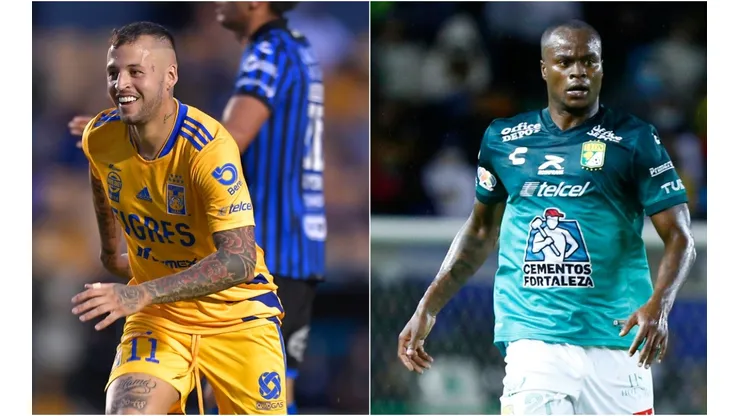 Nicolas Lopez of Tigres (left) and Jaine Barreiro of Leon. (Getty)