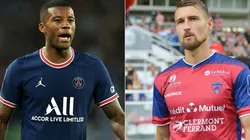 Georginio Wijnaldum of Paris Saint- Germain (left) and Elbasan Rashani of Clermont (right). (Getty)