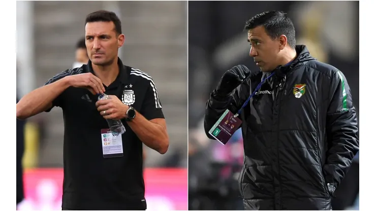 Argentina head coach Lionel Scaloni (left) and Bolivia manager Cesar Farias. (Getty)