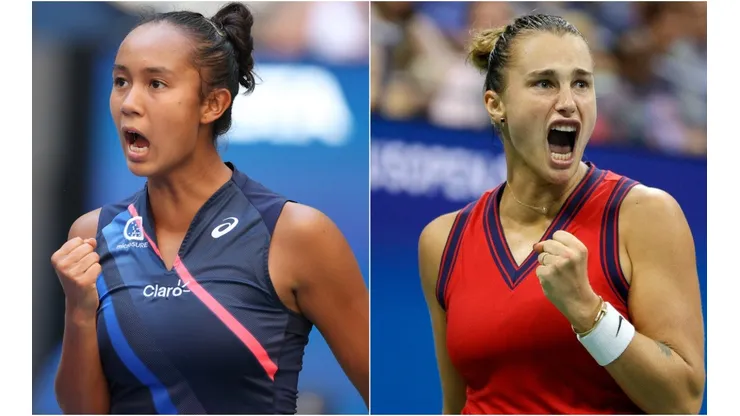 Leylah Fernandez of Canada (left) and Aryna Sabalenka of Belarus (right). (Getty)