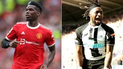 Paul Pogba of Manchester United (left) and Allan Saint-Maximin of Newcastle. (Getty)