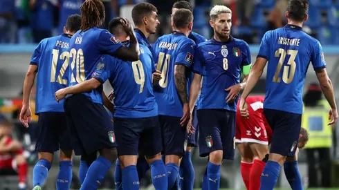 Italy national team players celebrate after scoring. (Getty)