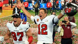 Rob Gronkowski (left) and Tom Brady (right) of the Tampa Bay Buccaneers. (Getty)