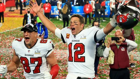 Rob Gronkowski (left) and Tom Brady (right) of the Tampa Bay Buccaneers. (Getty)