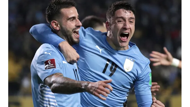 Uruguay players celebrate vs Ecuador (Getty).