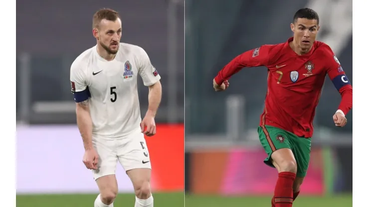 Maksim Medevedev of Azerbaijan (left) and Critiano Ronaldo of Portugal (right) (Getty)
