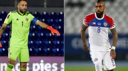 David Ospina of Colombia (left) and Arturo Vidal of Chile (right) (Getty)