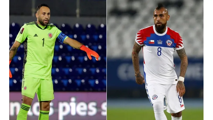 David Ospina of Colombia (left) and Arturo Vidal of Chile (right) (Getty)