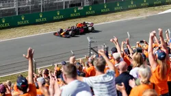 Fans celebrate Max Verstappen at the F1 Grand Prix of The Netherlands. (Getty)