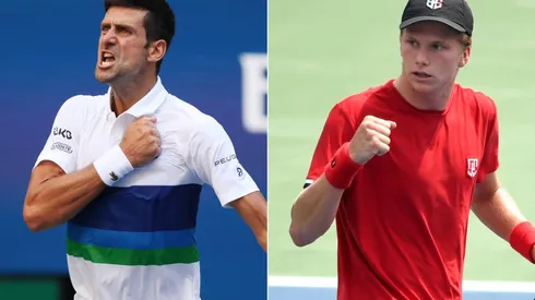 Novak Djokovic of Serbia (left) and Jenson Brooksby of the United States (right). (Getty)