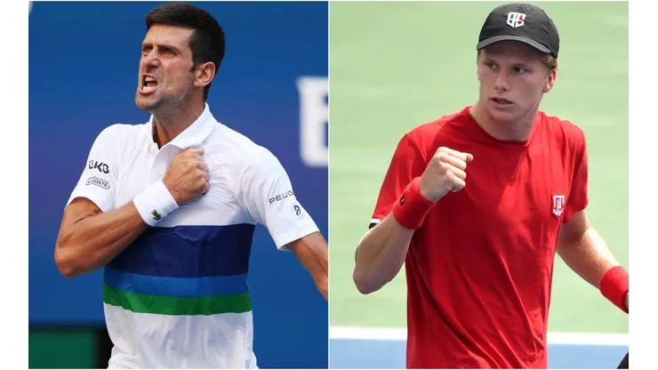Novak Djokovic of Serbia (left) and Jenson Brooksby of the United States (right). (Getty)