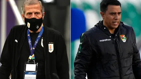 Uruguay coach Oscar Washington Tabarez (left) and Bolivia coach Cesar Farias. (Getty)