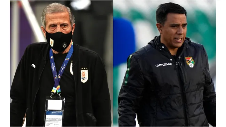 Uruguay coach Oscar Washington Tabarez (left) and Bolivia coach Cesar Farias. (Getty)